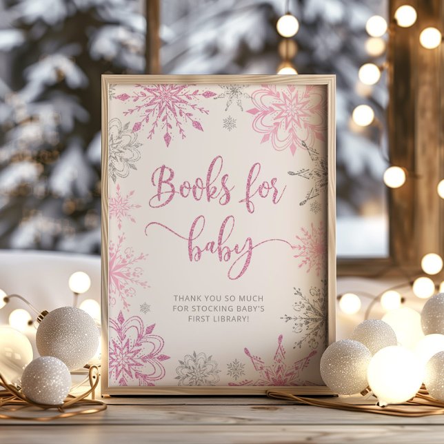 Poster Flacons de neige rose argent Livres pour bébé (Créateur téléchargé)