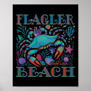Poster Flagler Beach Floride Crabe Bleu Été Plage Vacance