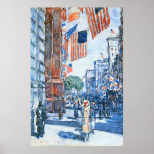 Poster Flags Fifth Avenue de Childe Hassam, Art Vintage