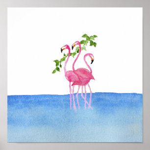 Poster Flamant peint à la main d'aquarelle rose élégante
