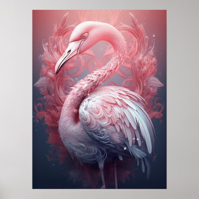 Poster Flamant rose abstrait surréaliste (Devant)