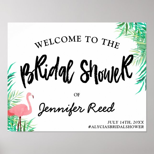 Poster Flamant rose aquarelle Fête des mariées tropicale  (Devant)