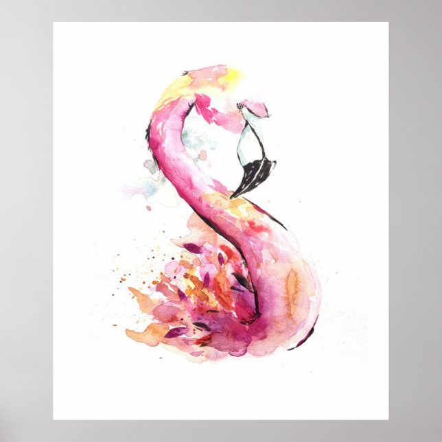 Poster Flamant rose aquarelle | Flamant rose drôle (Devant)