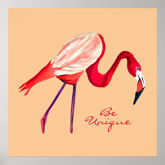 Poster Flamant rose aquarelle jolie art (Devant)