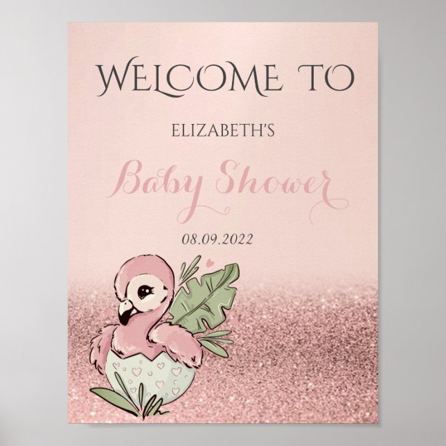 Poster Flamant rose bébé mignon Rose Parties scintillant  (Devant)