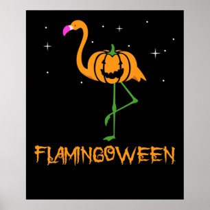 Poster Flamant rose Citrouille Halloween Flamingoween Bir