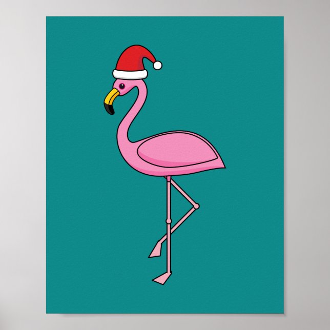 Poster Flamant rose de Noël avec Santa Hat (Devant)