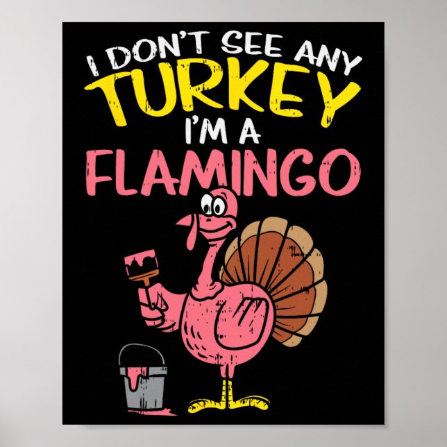 Poster Flamant rose de Turquie rose amusant Thanksgiving  (Devant)