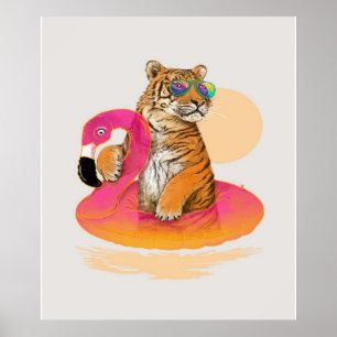 Poster Flamant rose   Drôle Chillin Flamant rose Tiger Fr