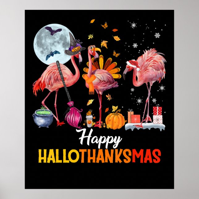 Poster Flamant rose|Flamant rose Thanksgiving Halloween N (Devant)