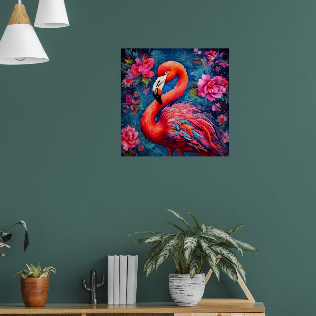 Poster Flamant rose fleuri (Salon 1)