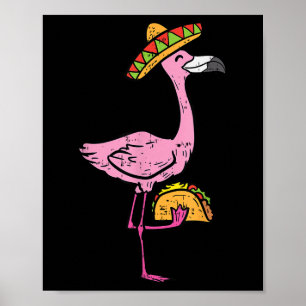 Poster Flamant rose mexicain Tacos Cute Cinco De Mayo Fie