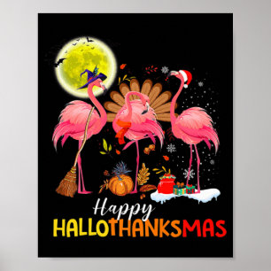Poster Flamant rose mignon HalloThanksmas Happy Halloween