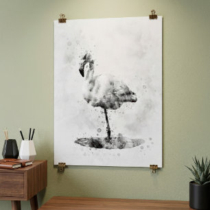 Poster Flamant Rose Monochrome Élégant à l'Aquarelle