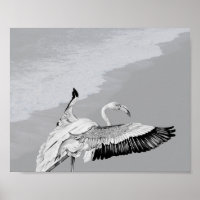 Flamant rose noir et blanc Art tropical imprimable