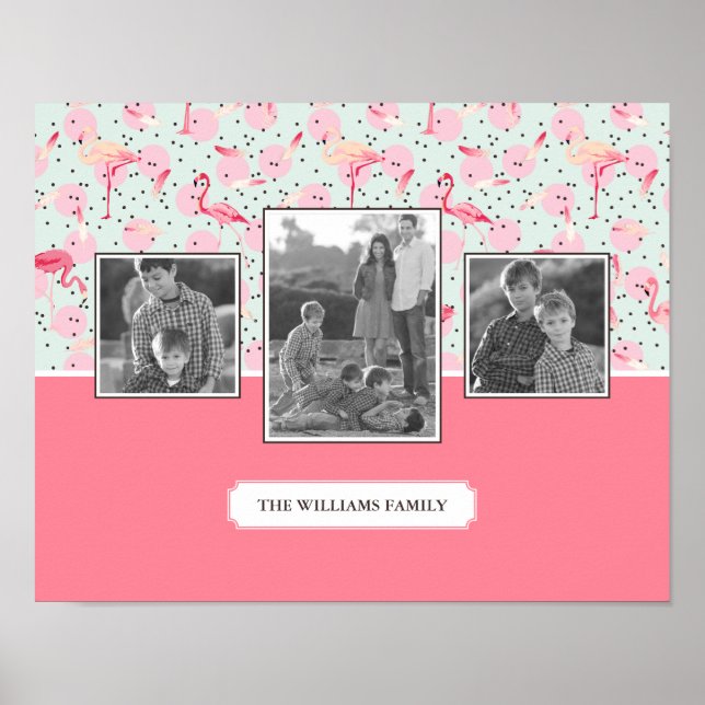 Poster Flamant rose Pois | Photos De Famille Avec Texte (Devant)
