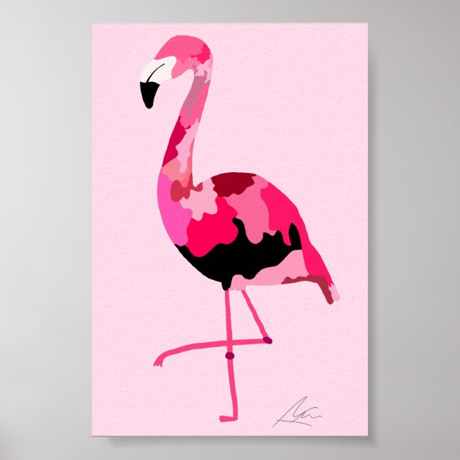 Poster Flamant rose rose Art moderne Exotique (Devant)