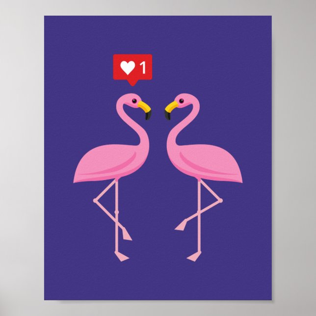 Poster Flamant rose Rose Comme Heart Pastel (Devant)