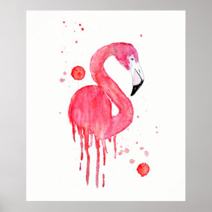 Poster Flamant rose rose d'aquarelle