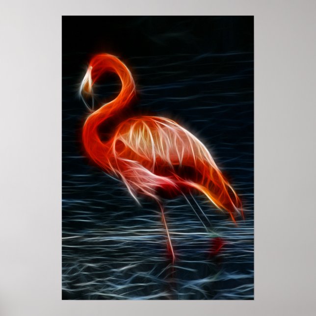 Poster Flamant rose rose de Fractalius (Devant)