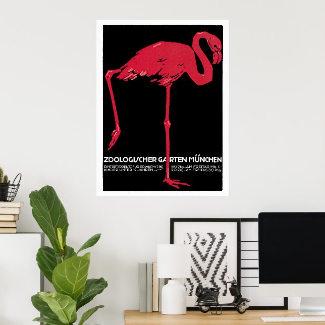 Poster Flamant rose rose d'oiseaux vintage en Allemagne a (Bureau à domicile)
