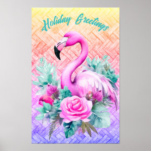 Poster Flamant rose rose pastel tropical customisé