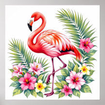 Flamant Rose Tropical Aquarelle Florale Hawaïenne