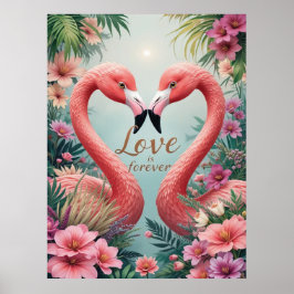 Poster Flamant rose tropical couple amoureux