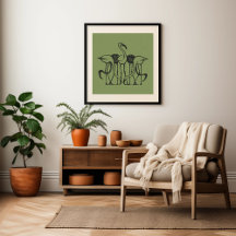 Flamant rose tropical Green Wall Art