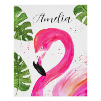 Flamant rose tropical Palmier rose Feuille Oiseau