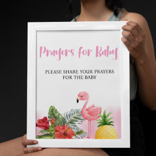 Poster Flamant rose tropical Prières roses pour bébé