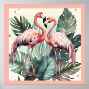 Poster Flamant rose tropical rose