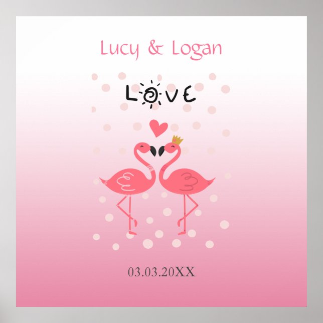 Poster Flamants roses amoureux (Devant)