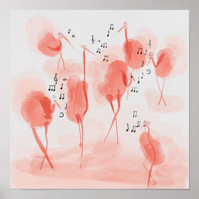 Poster Flamants roses chantant (Devant)