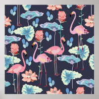 Flamants roses entourés de fleurs de lotus et pro