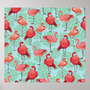 Poster Flamants roses roses : Exotic Seamless Motif.