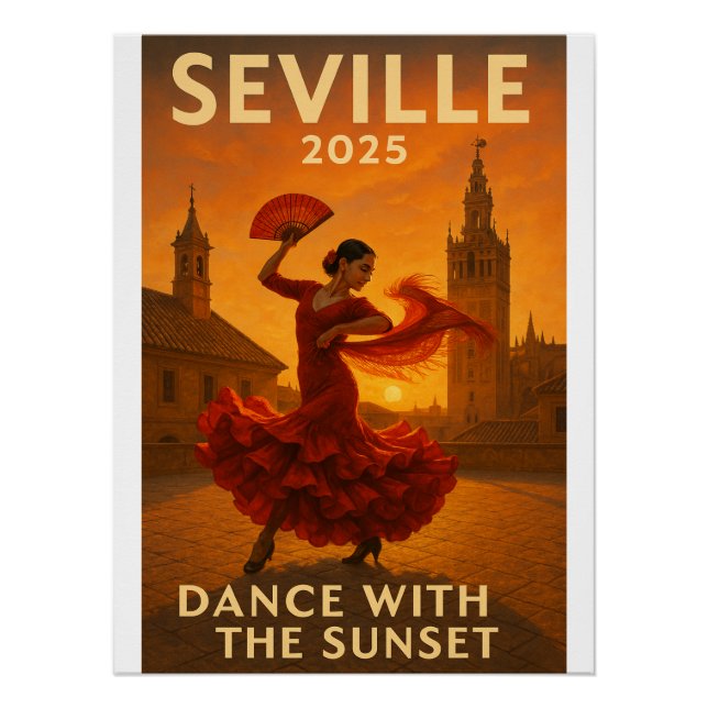 Poster Flamenco coucher de soleil à Séville (Devant)