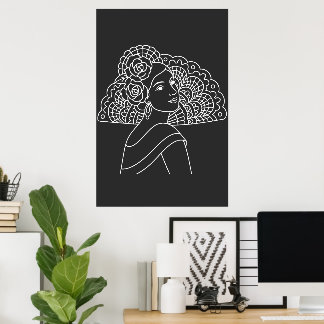 Poster Flamenco Spanish Lady With Fan Ink art Drawing