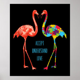 Poster Flamingo Accept Understand Love Autism Flamingo