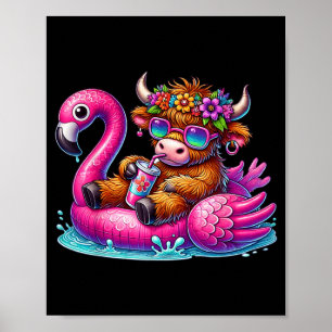 Poster Flamingo de vache highland flotte été plage d'Hawa