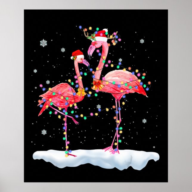 Poster Flamingo | Feu de Noël Tree Santa Hat Xmas (Devant)