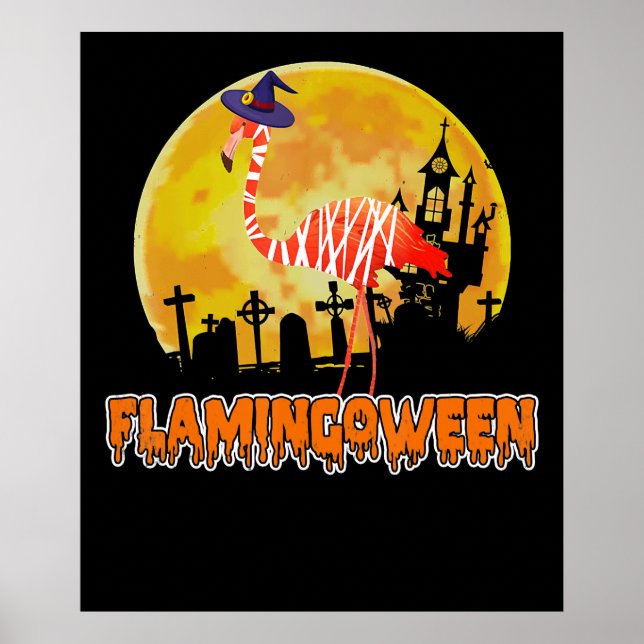 Poster Flamingo | Flamingoween Funny Witch Halloween (Devant)