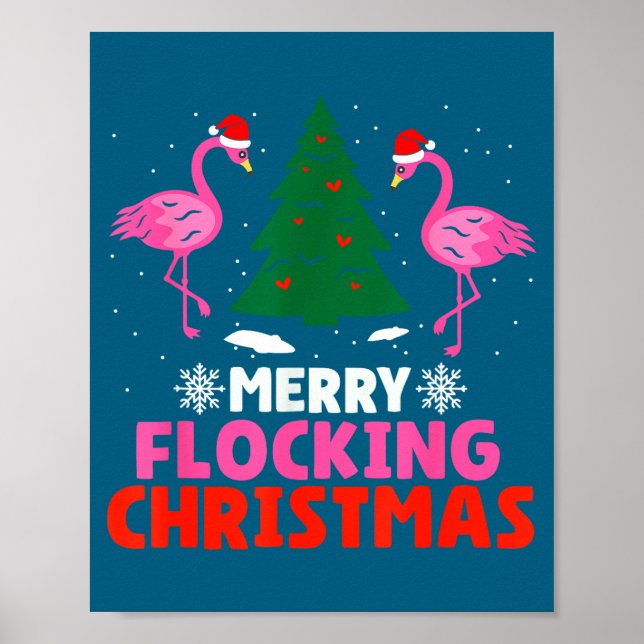 Poster Flamingo Merry Flocking Christmas Funny Xmas Men W (Devant)