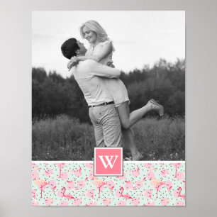 Poster Flamingo On Polka Dots Photo With Monogram