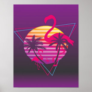 Poster Flamingo Sunset Synthwave