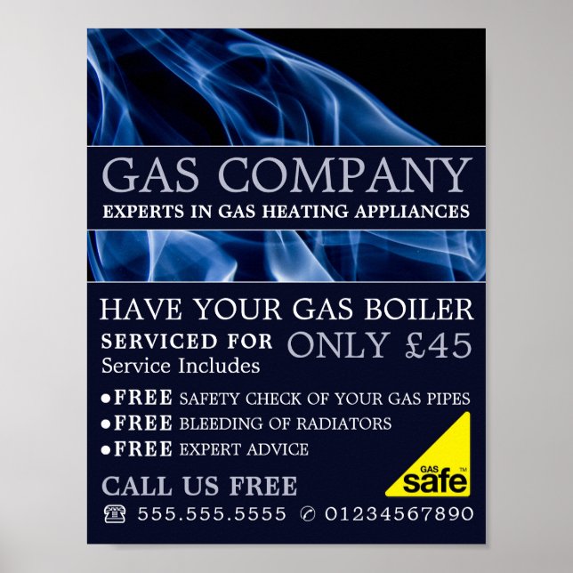Poster Flamme bleue, ingénieur en gaz et publicité des fo (Devant)