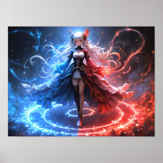 Poster Flamme céleste sorcière fille brandissant un éléme