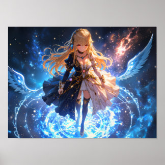 Poster Flamme Ethérée Fille de givre avec feu et ailes de