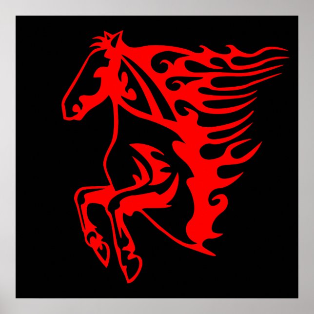 Poster Flamme feu rouge Bronco Mustang Cheval sauvage (Devant)