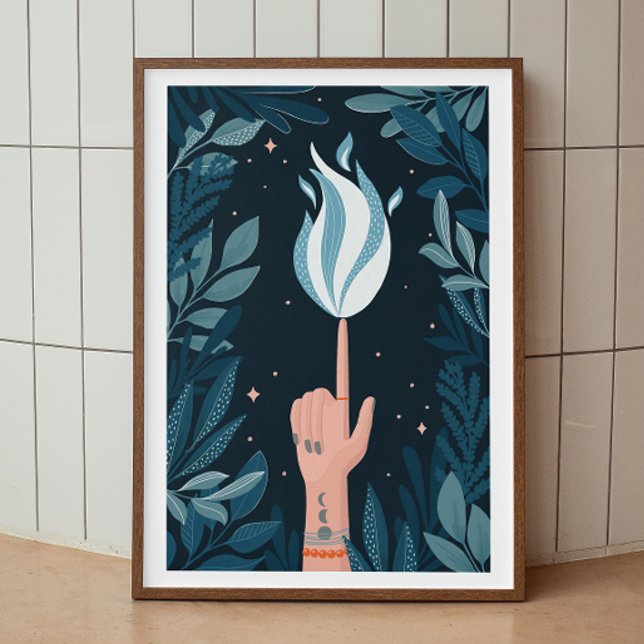 Poster Flamme marine bleu nuit magique. Art d'esprit feu (Créateur téléchargé)